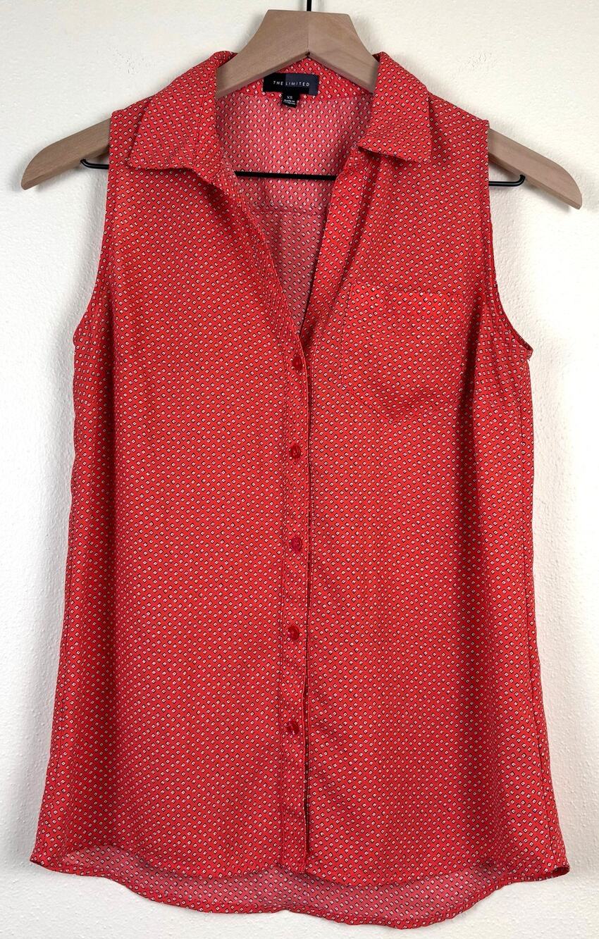 The Limited Collared Sleeveless Button Up Tank Top XS in Red, White, and Black